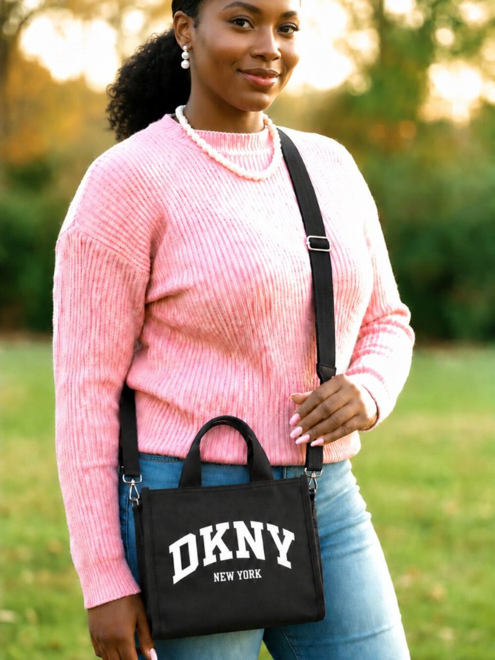 DKNY New York Hadlee Canvas Crossbody Handbag Small w/DKNY New York Logo
